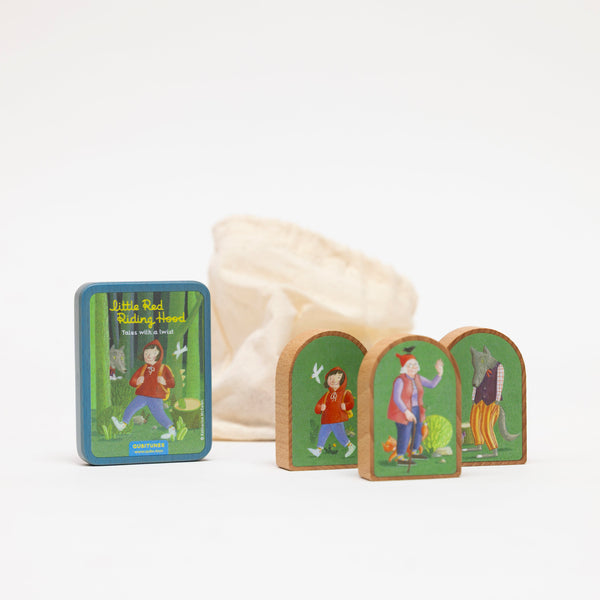 Raudonkepuraitė (Little Red Riding Hood) žaidimo pakuotė ir medinės kaladėlės